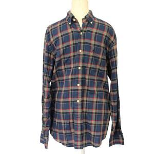 Nautica Men's LS Button Down Shirt Navy Red Plaid Size M